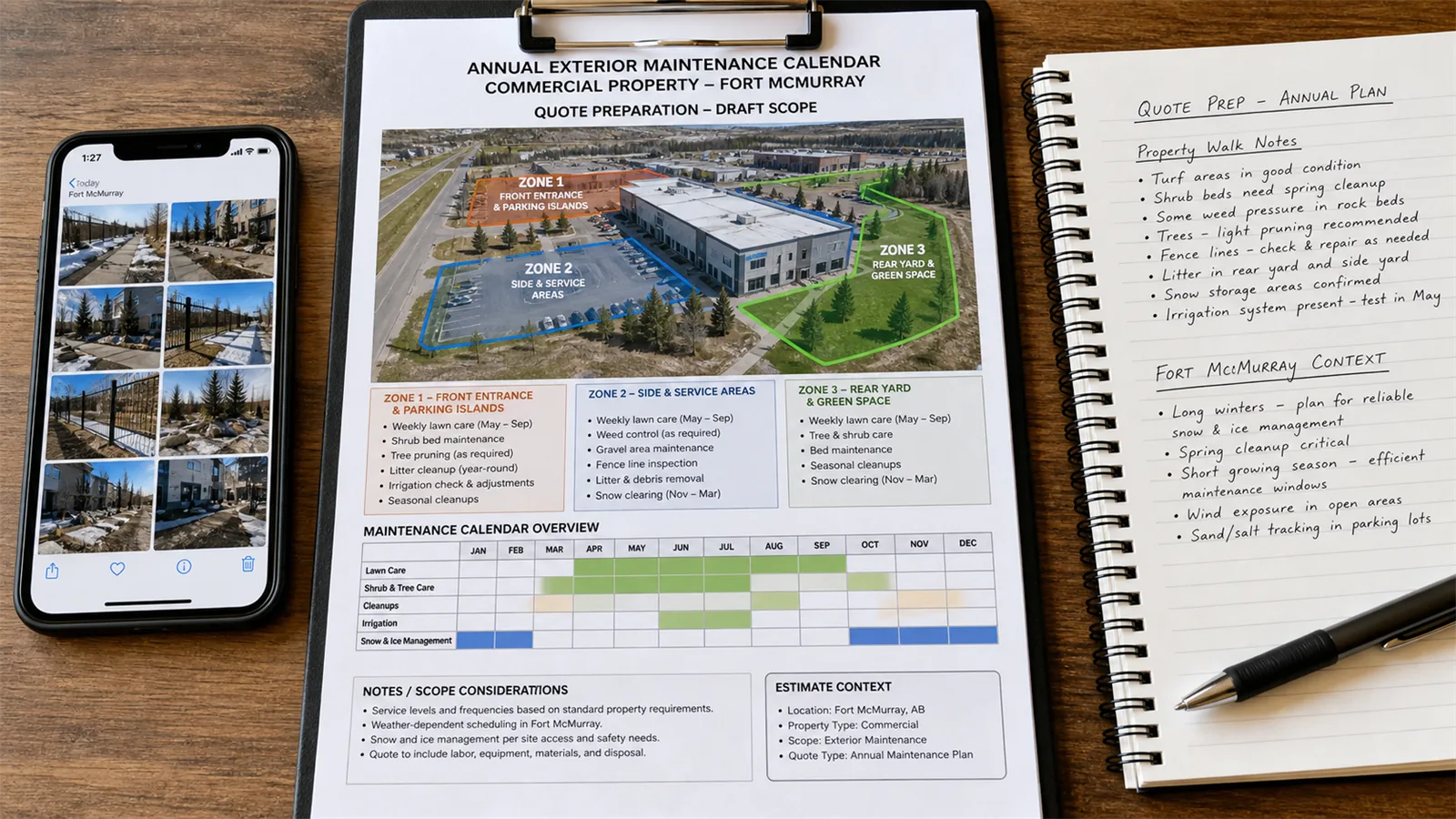 Photos and short notes help LawnSharks price build a Year-Round Property Maintenance Plan with less back-and-forth.
