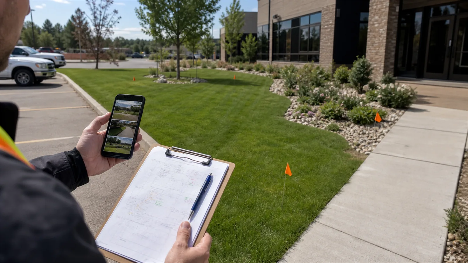 Photos and short notes help LawnSharks price weekly vs Biweekly Commercial Lawn Maintenance with less back-and-forth.