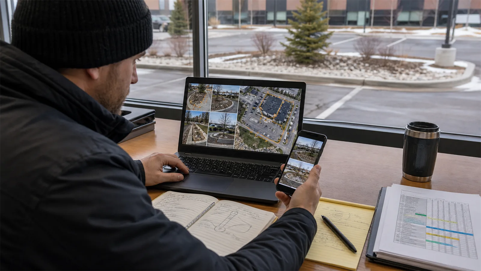 Photos and short notes help LawnSharks price local Fort McMurray Landscaping Company with less back-and-forth.
