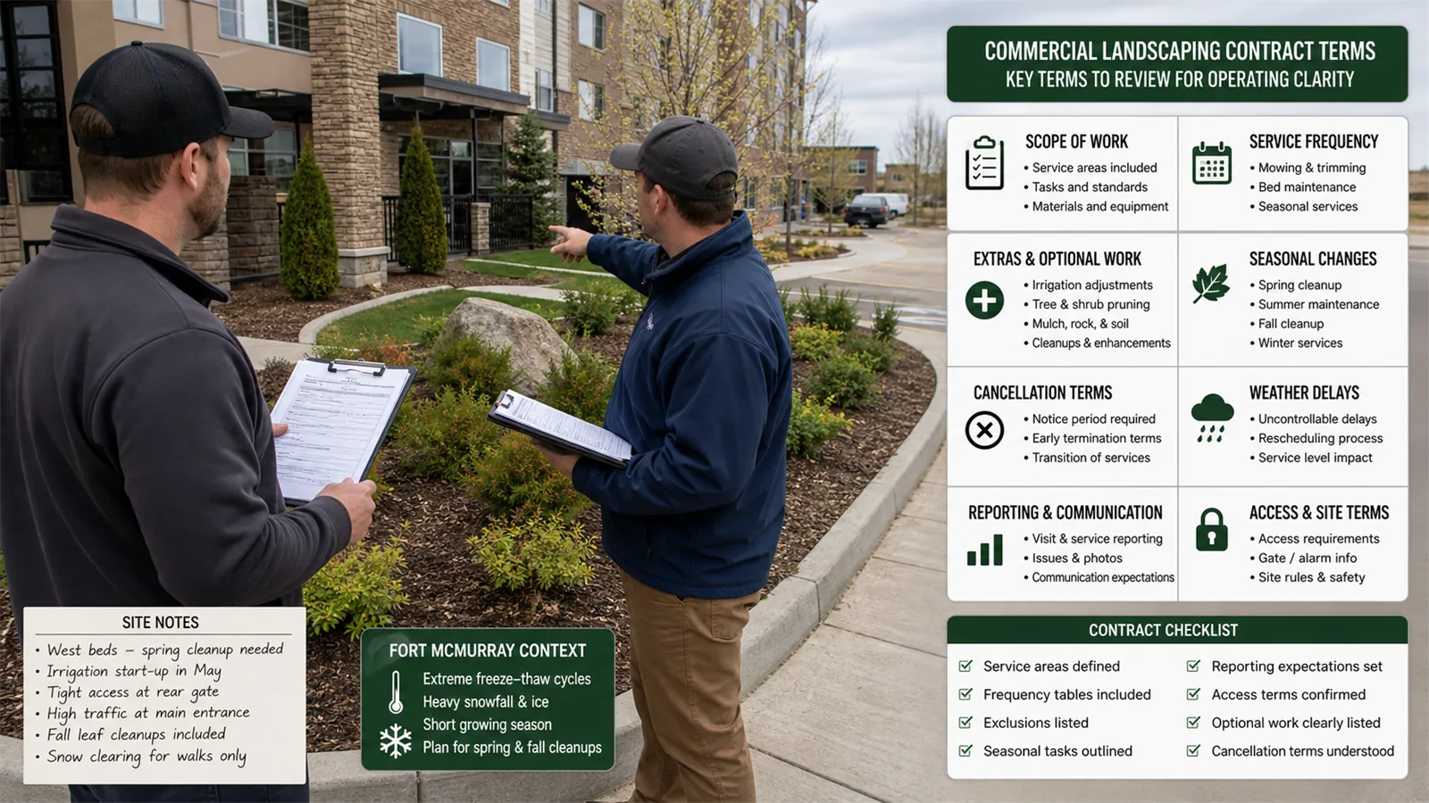 The first pass should focus on the areas where landscaping Contract Terms Explained changes access, appearance, or timing.