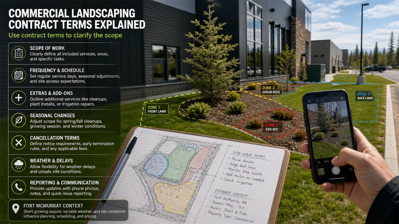 Photos and short notes help LawnSharks price landscaping Contract Terms Explained with less back-and-forth.