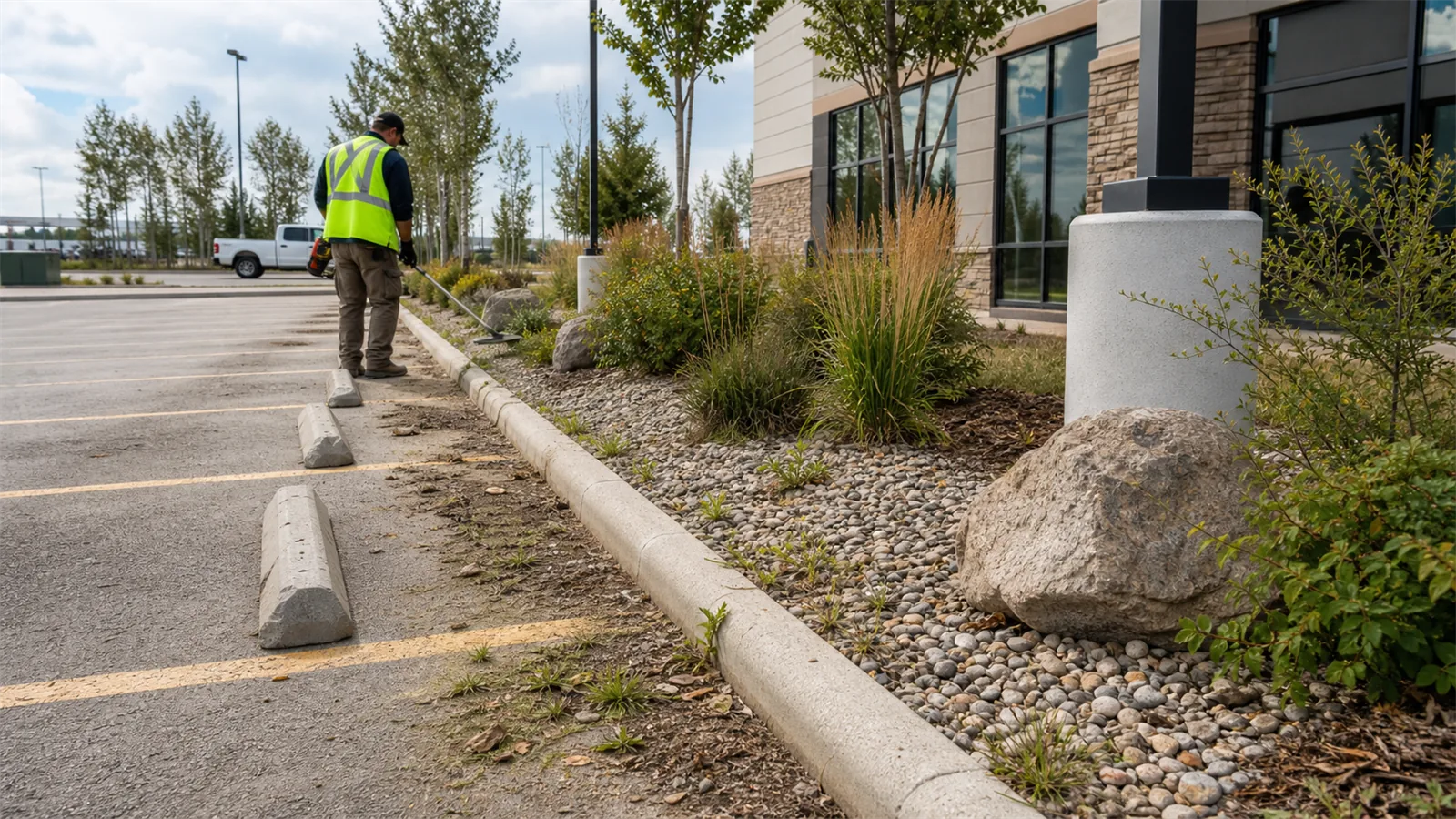 The first pass should connect parking lot edges and property presentation to the parts of the property people actually use.