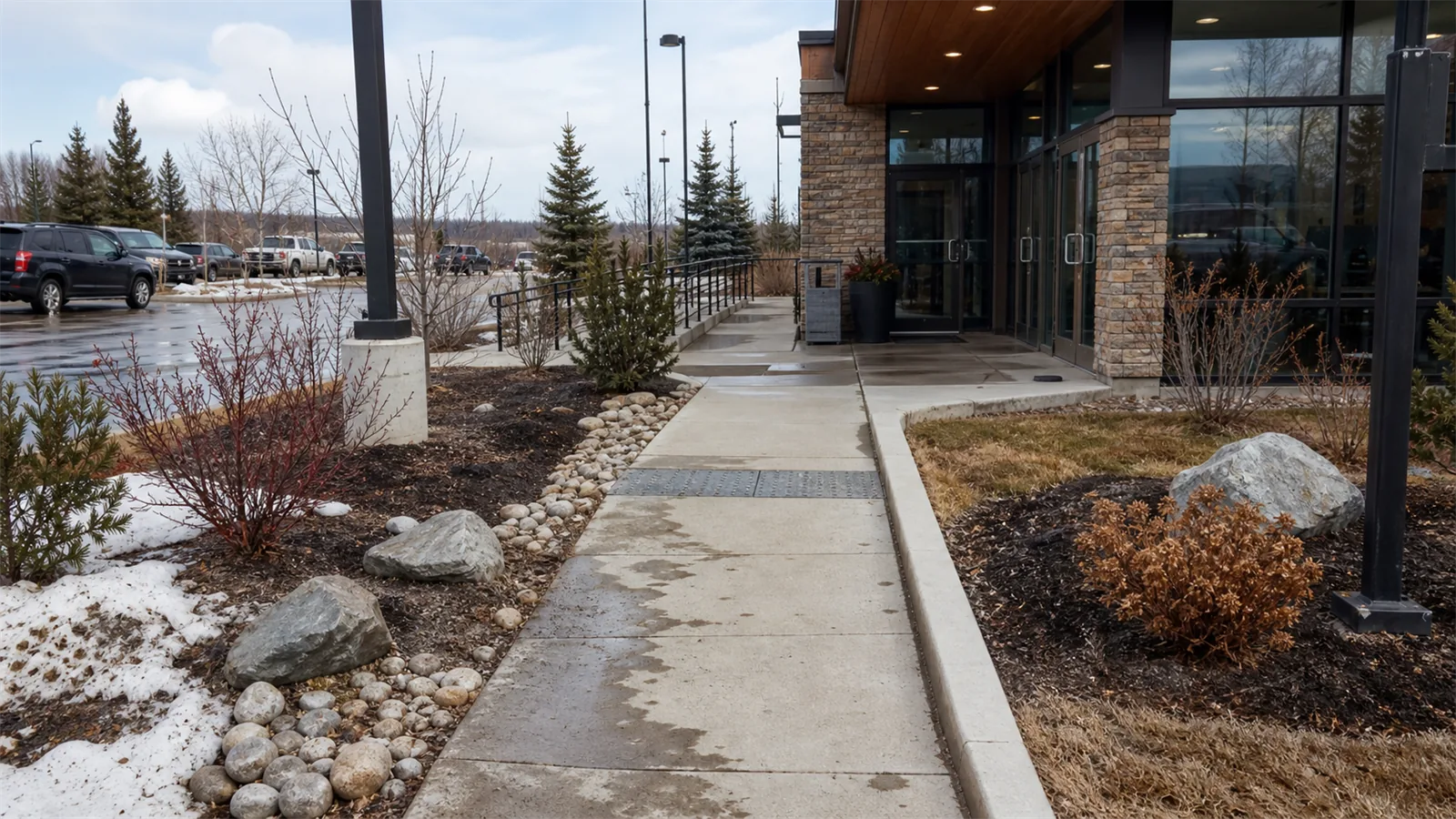 The first pass should connect walkways, entrances, and high-traffic exterior zones to the parts of the property people actually use.