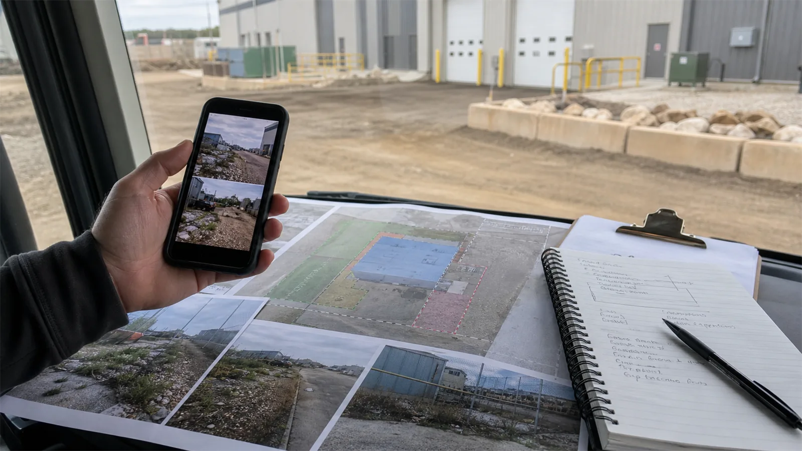 Photos and short notes help LawnSharks price landscaping for Industrial Yards and Light Commercial Sites with less back-and-forth.