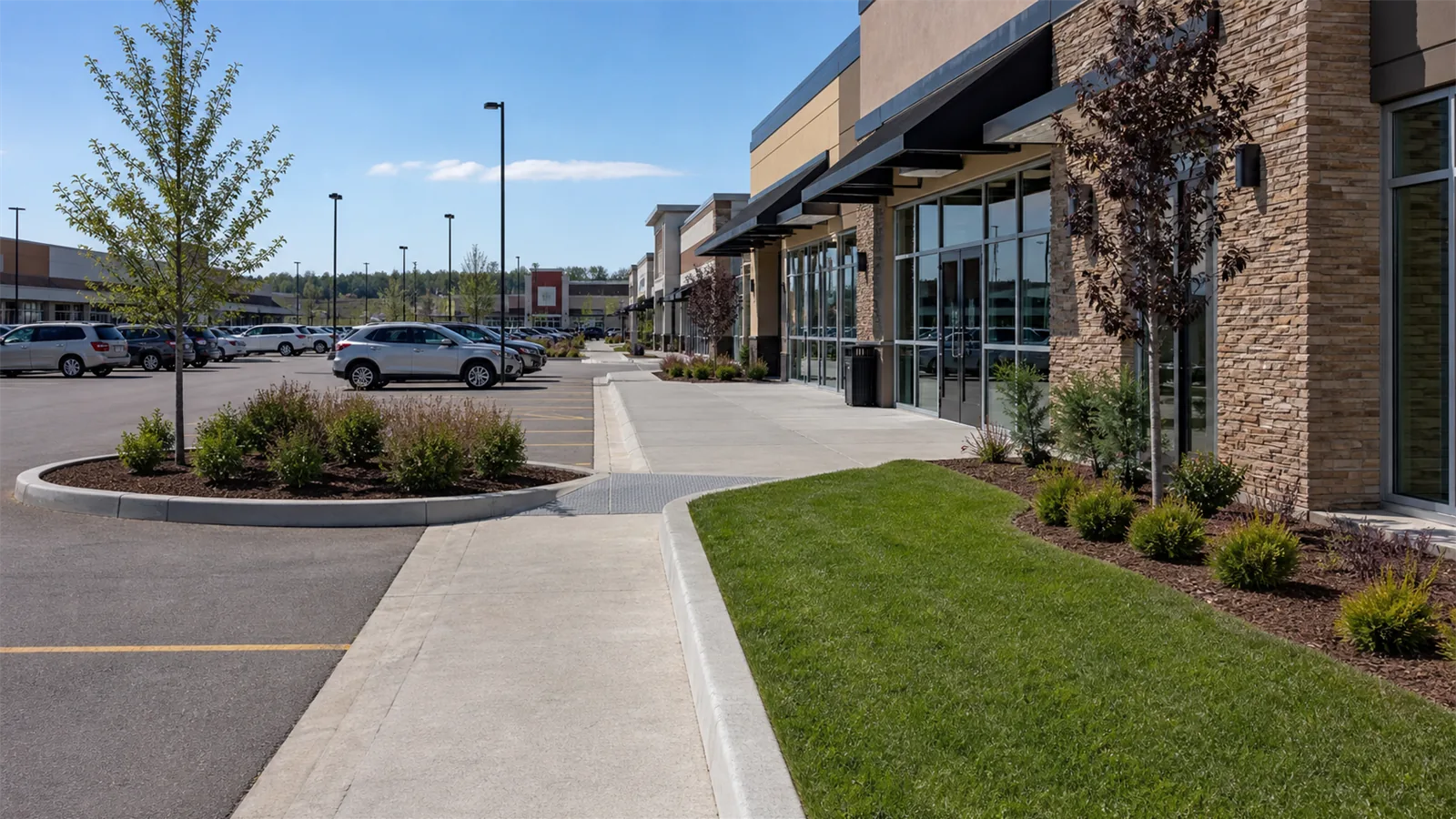Retail landscaping should support a clean customer arrival.