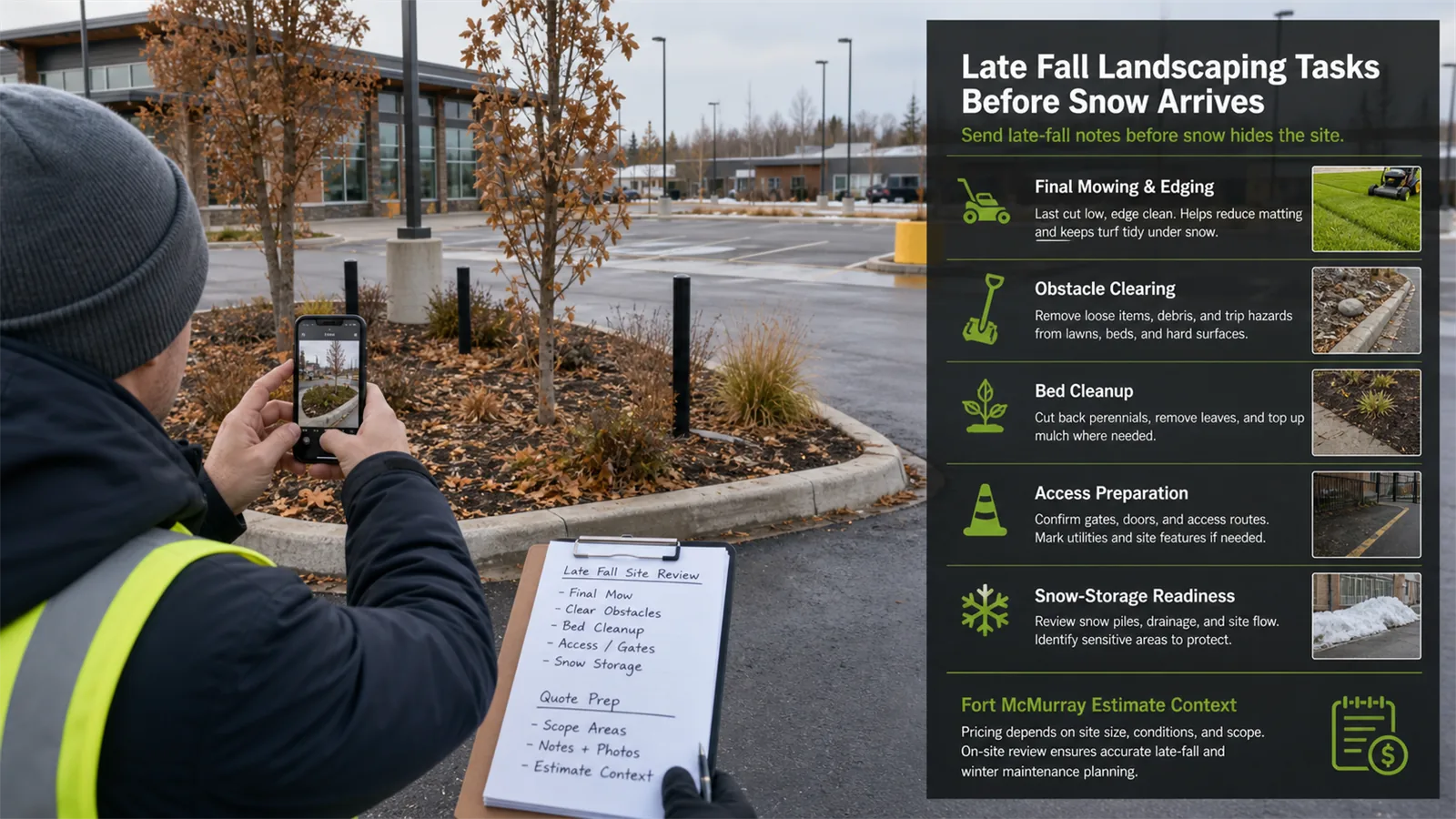 Photos and short notes help LawnSharks price late Fall Landscaping Tasks Before Snow Arrives with less back-and-forth.