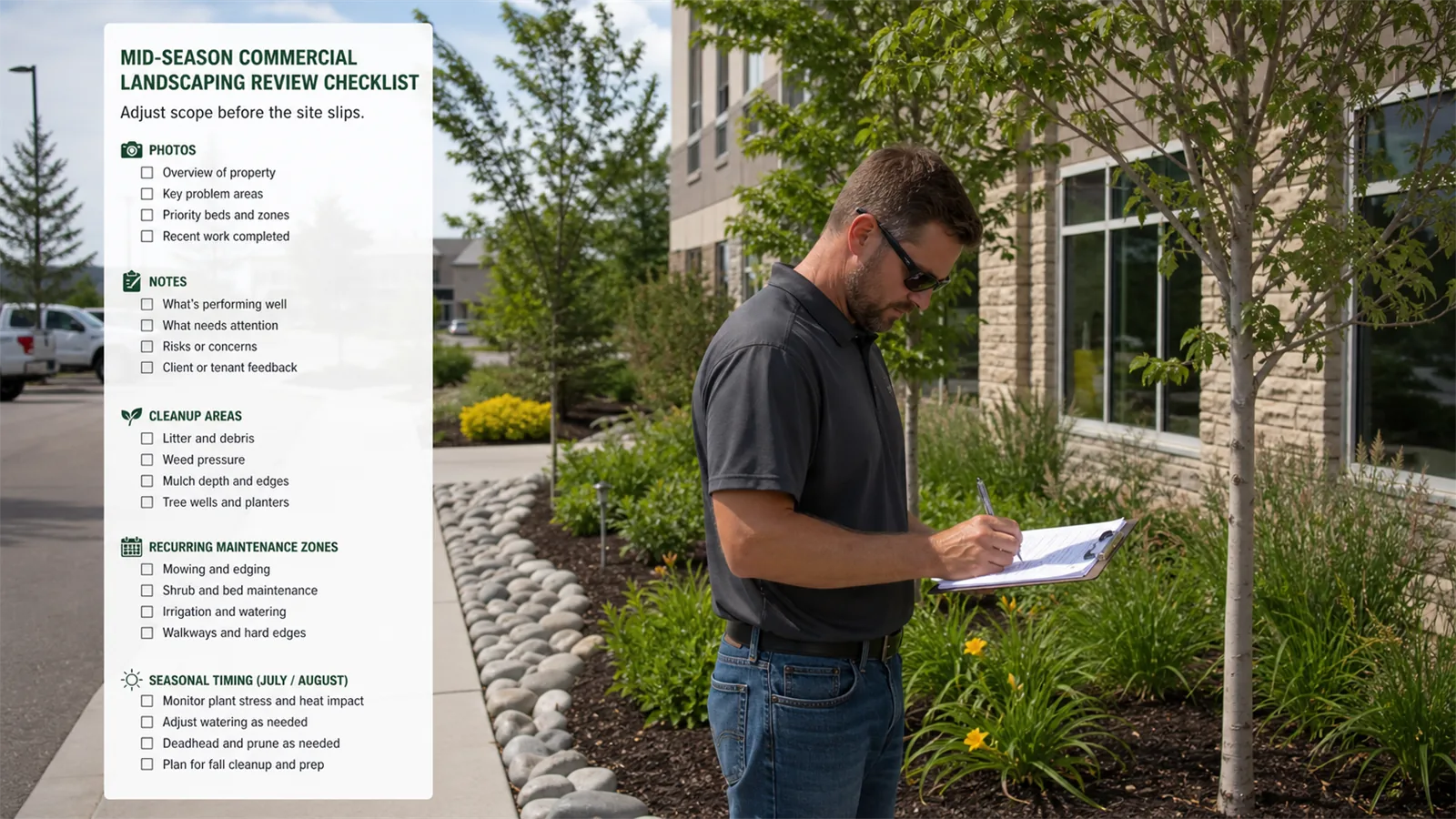 Use the site review to choose between reset work, recurring care, and seasonal planning.