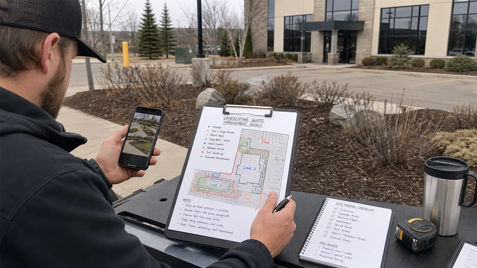 Photos and short notes help LawnSharks price before and After Landscaping Ideas for Commercial Properties with less back-and-forth.