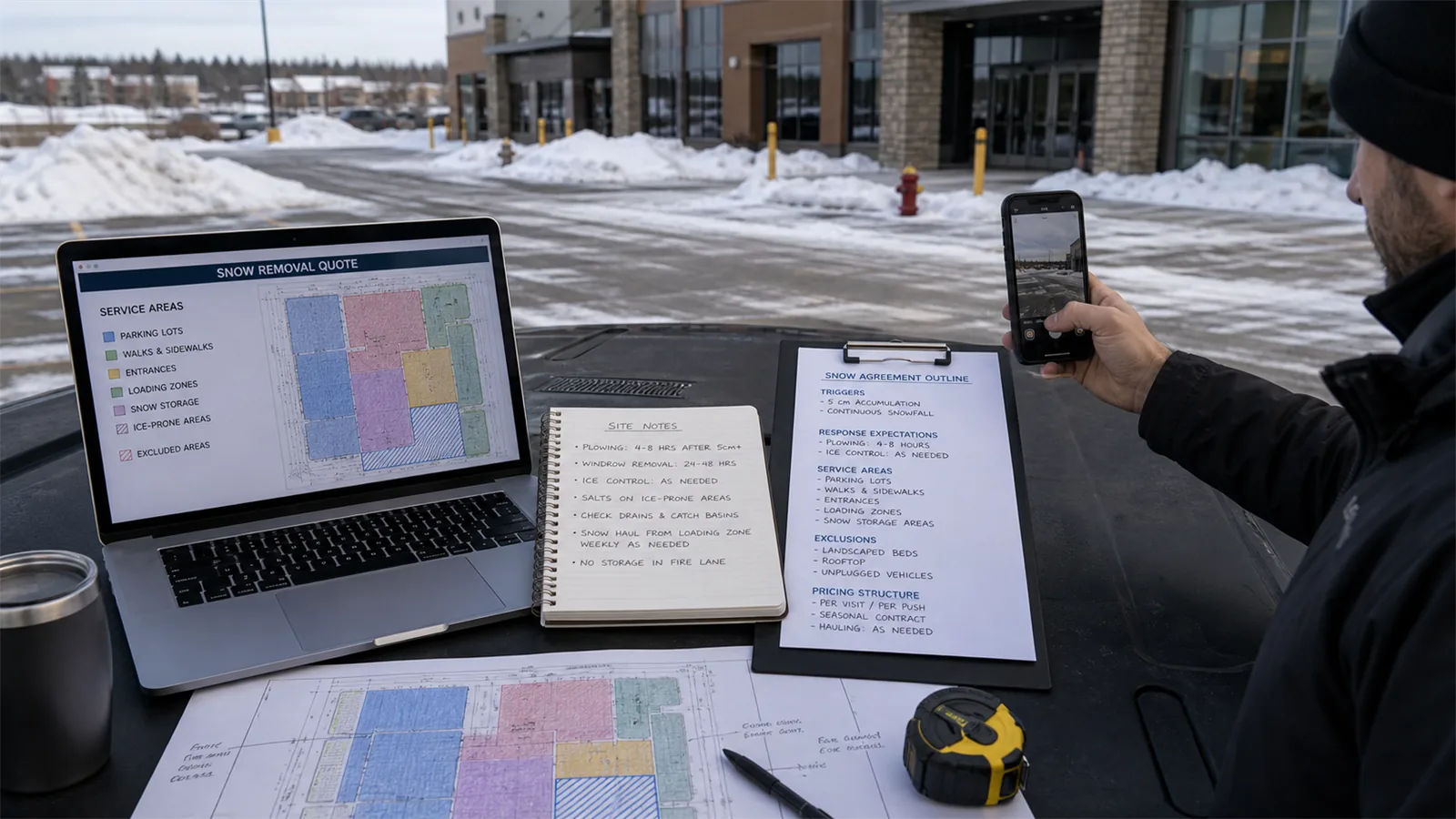 Photos and short notes help LawnSharks price to Include in a Commercial Snow Removal Agreement with less back-and-forth.