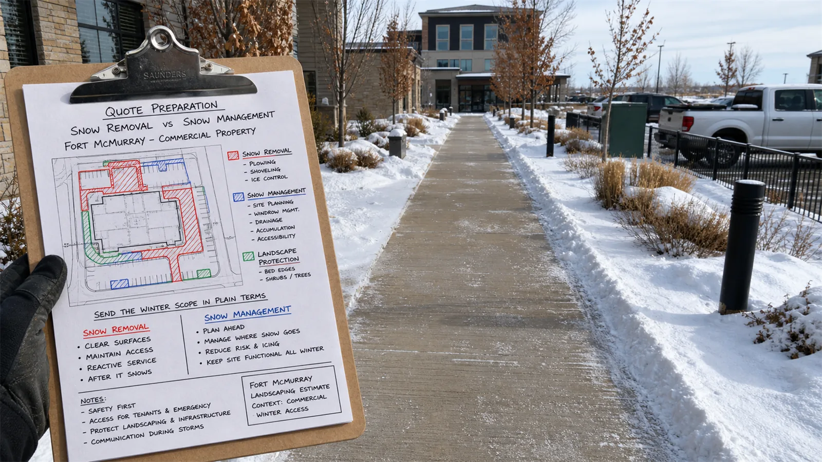 Photos and short notes help LawnSharks price snow Removal vs Snow Management: What Is the Difference with less back-and-forth.
