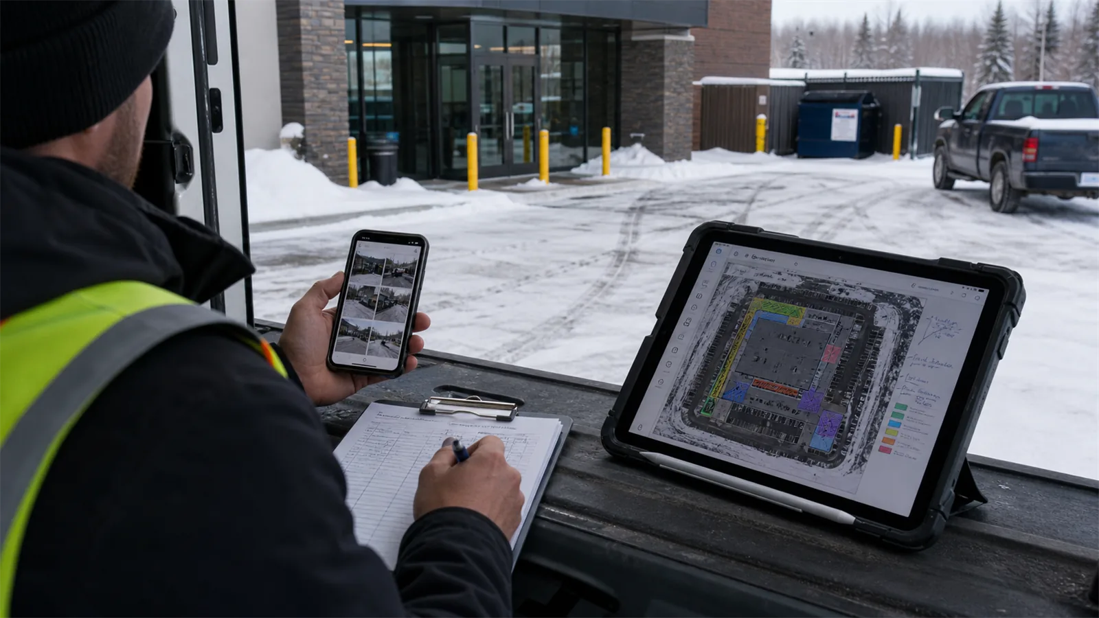Photos and short notes help LawnSharks price winter Access Checklist for Businesses and Commercial Sites with less back-and-forth.